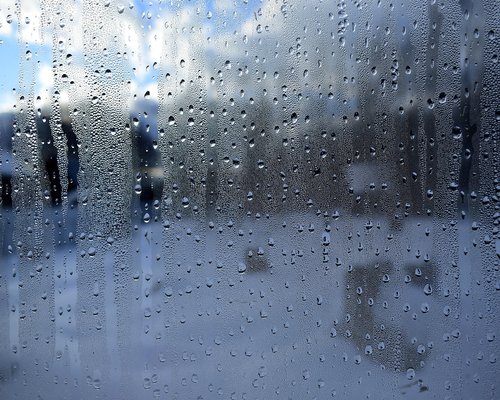 glass of water resting on a table beside a window